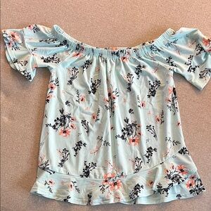 Chic Floral Off-Shoulder Blouse - Light Blue